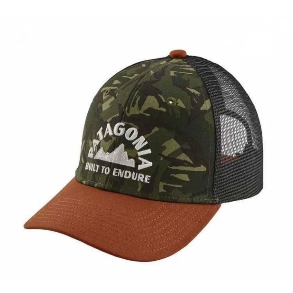 Patagonia Hat Cap "Built To‎ Endure" Snapback Trucker Hat Camo & Orange